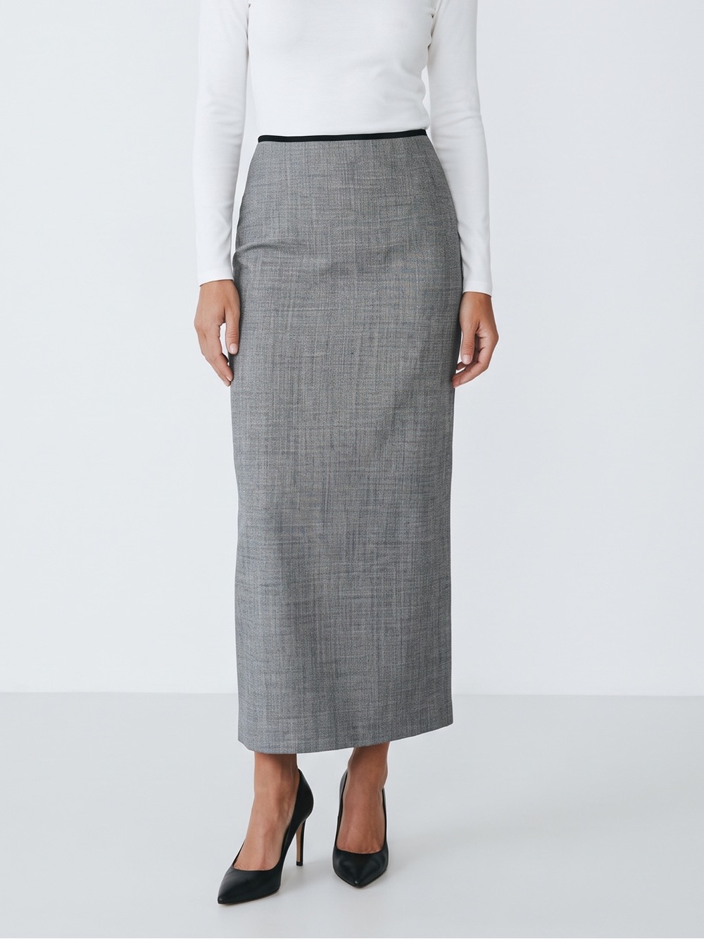J.Crew 100% Wool Gray Plaid Tweed Maxi Midi Skirt Size 0 Black Trim Heritage
